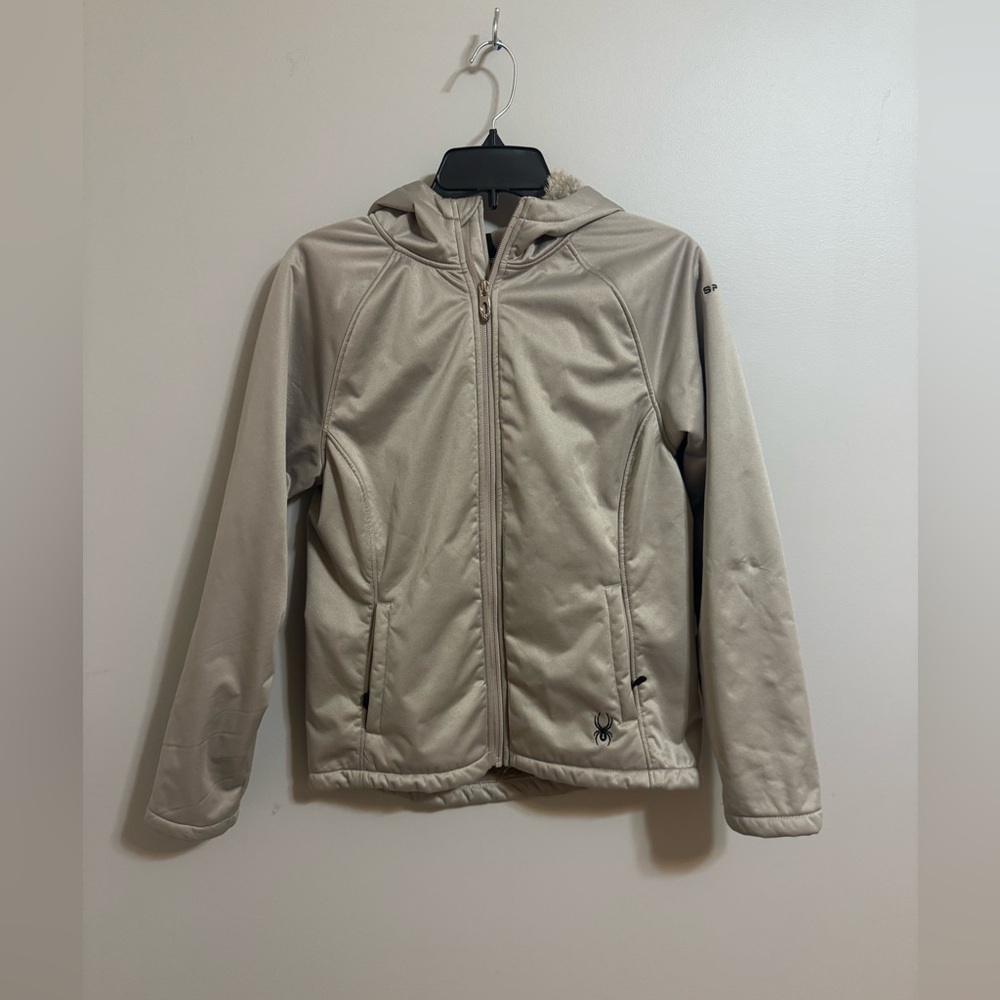 Women's Spyder Beige fur lined ski Jacket.  Size Medium